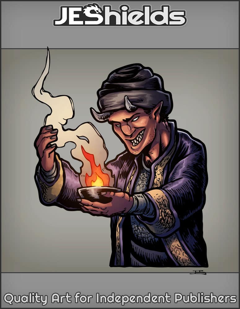 Demon with Horns Holding Fire Bowl by Jeshields and Juan Gutierrez