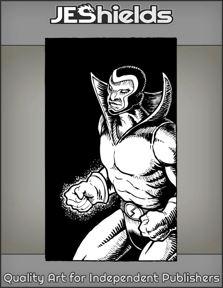 Superhero with Glowing Fists and High Collar by Jeshields