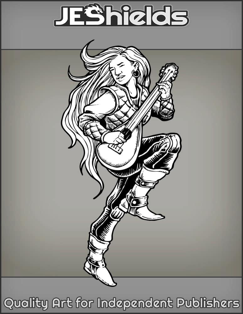 Female Rockstar Bard with Mandolin by Jeshields