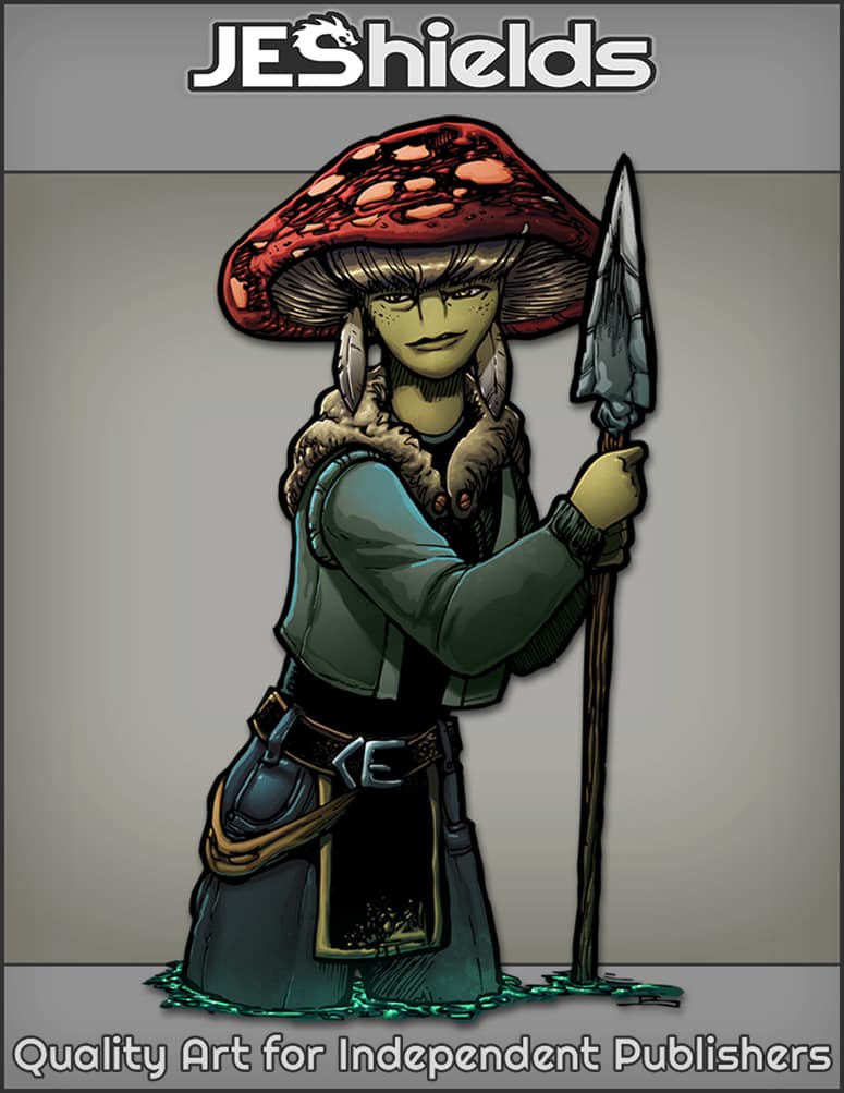 Mushroom Lady with Feather Earrings and Spear by Jeshields and Juan Gutierrez