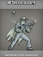 Masked Retro Vigilante with Floating Droid and Pistols by Jeshields