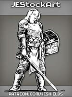 Armored Woman With Sword And Shield In Relaxed Stance by Jeshields