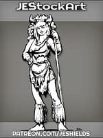 Female Druid Feline Humanoid With Staff And Horned Headdress by Jeshields