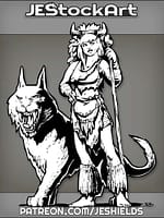 Female Druid Feline Humanoid With Staff And Large Jungle Cat by Jeshields