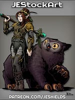 Female Elven Druid With Stave And Owlbear by Jeshields