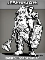 Female Gnome Tinkerer With Scarred Face And Gadget Weaponry by Jeshields