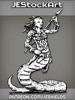 Female Serpent Woman In Tribal Armor With Spear by Jeshields