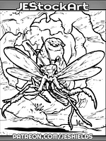 Grub Rides Atop Praying Mantis Mount In Flesh Cave by Jeshields