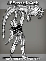 Half Orc Muscle Man With Prosthetics Lifts Alien Alligator by Jeshields