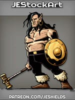 Muscular Elven Barbarian With Golden Shield And Hammer by Jeshields