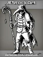 Plague Doctor In Tattered Jacket With Bony Curved Shaman Stick by Jeshields