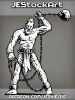 Prisoner In Loin Cloth Swinging Ball From Chain Overhead by Jeshields