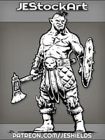 Scarred Half Orc With Axe And Shield In Kilt by Jeshields