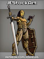 Warforged Female Paladin With Two Handed Sword Reading Book by Jeshields