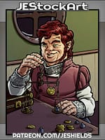 Wealthy Halfling Weight Coins In His Office by Jeshields