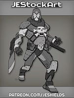 Armored Skull Villain With Blade And Gun by Jeshields