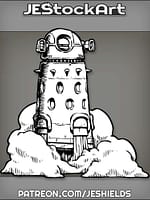 Floating Cylindrical Robot With Spikes And Cannons In Smoke by Jeshields