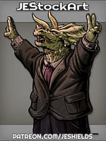 Mutant Saurian Dinosaur In Suit Holding Up Peace Signs by Jeshields