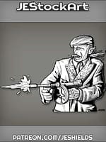 One Eyed Alien Gangster With Long Sideburns In Flat Cap Shooting Tommy Gun by Jeshields