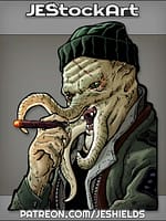 Tentacled Homeless Alien In Beanie Smoking A Cigar by Jeshields
