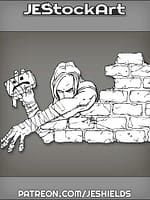 Long Haired Hero Behind Wall With Brick Companion by Jeshields