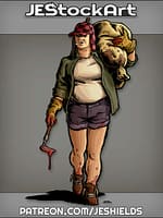 Chubby Redneck Woman With Bloody Tool And Burlap Bag by Jeshields
