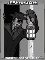 Plague Doctor With Lantern In Doorway by Jeshields
