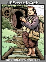 Well Dressed Halfling Smokes Pipe On Stairs Outside Home by Jeshields