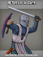 Knight in Bucket Helmet with Buckler Swings a Sword by Jeshields