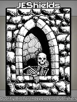 Skeleton Waiting in Stone Tower Window by Jeshields