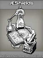Spellbook with Alembic and Mortar by Jeshields