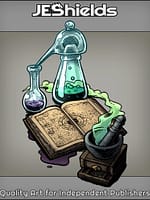 Spellbook with Alembic and Mortar by Jeshields and Juan Gutierrez