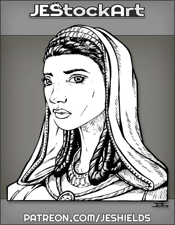 Dark Haired Vestal Virgin With Looped Hair In Hood by Jeshields