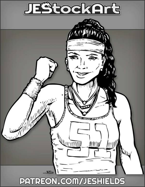 Hispanic Athlete In Tanktop Wearing Headband And Necklaces by Jeshields