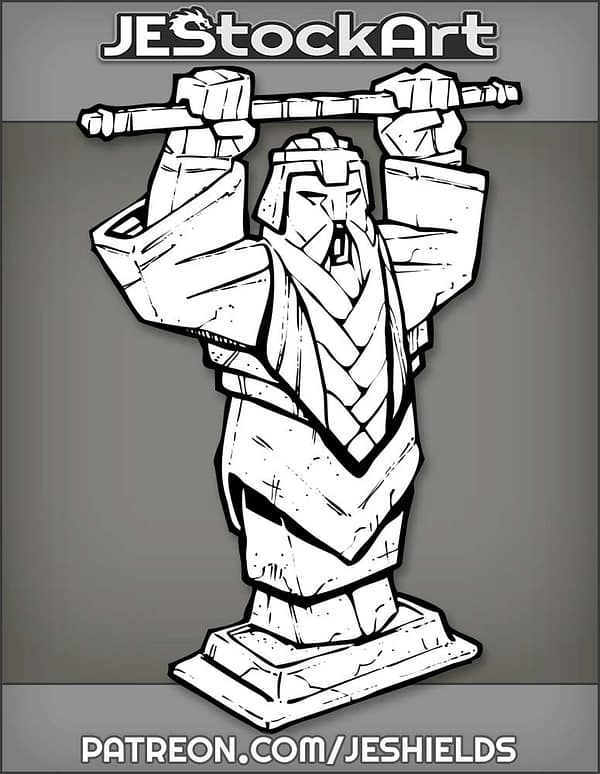 Angular Dwarven Statue With Raised Staff And Laced Beard by Jeshields
