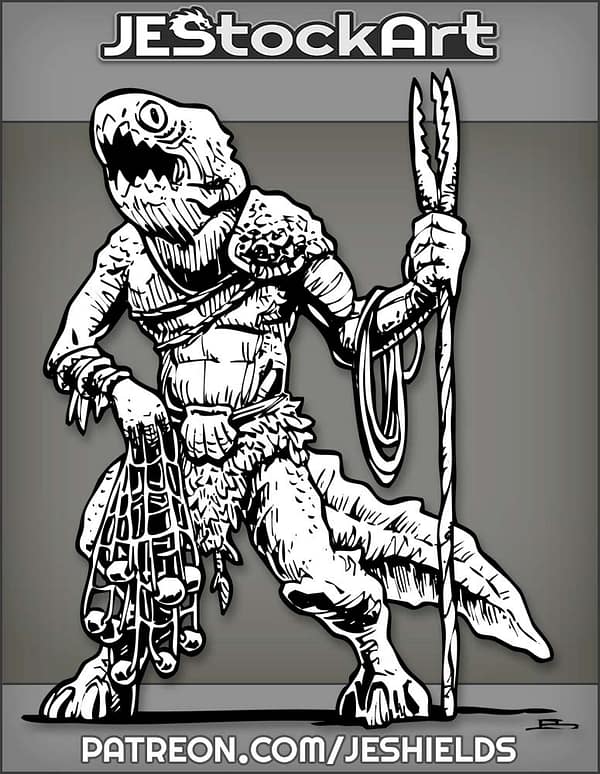 Aquatic Fish Warrior With Tail Wields Weighted Net And Primitive Harpoon by Jeshields