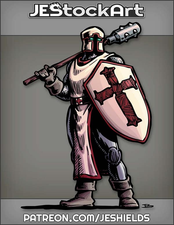 Classic Cleric With Cross Helm Shield And Long Mace by Jeshields