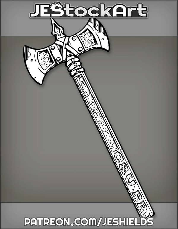 Double Headed Axe With Letters Carved In Hilt by Jeshields