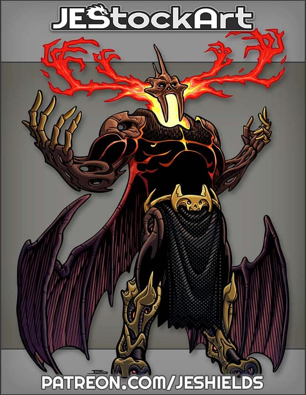 Fire Demon With Elongated Limbs And Antlers And Boned Wings by Jeshields