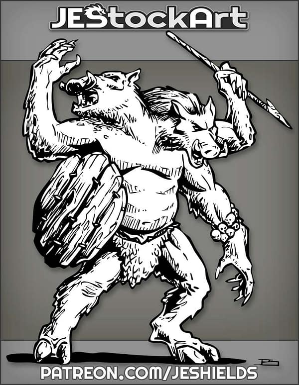 Giant Two Headed Boar Ettin With Spear And Shield by Jeshields