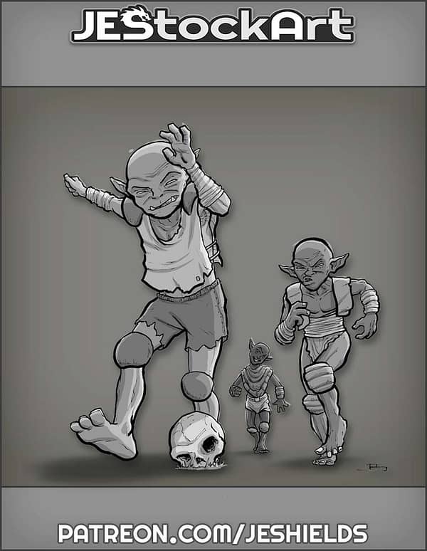 Goblin Youths Play Soccer with Skull by Jeshields