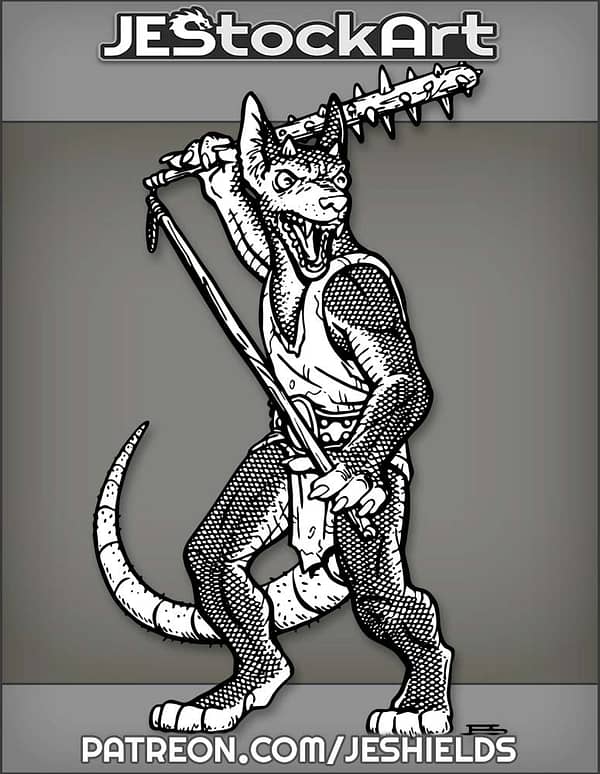 Kobold Of Canine Descent With Flail Staff In Vest by Jeshields