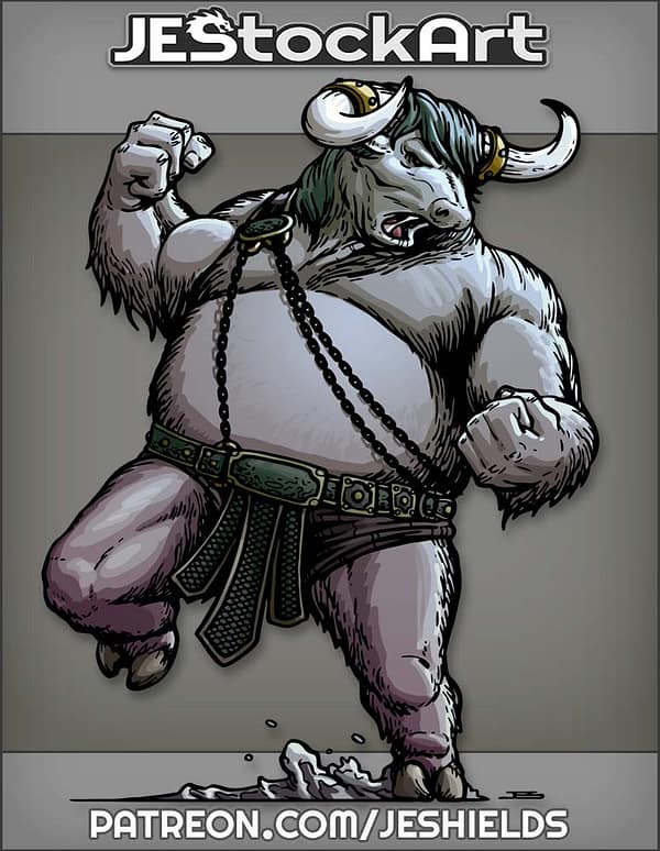 Minotaur With Barreled Chest And Long Hair In Chains by Jeshields