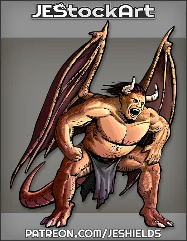 Roaring Horned Vampire With Gargoyle Wings And Tail by Jeshields