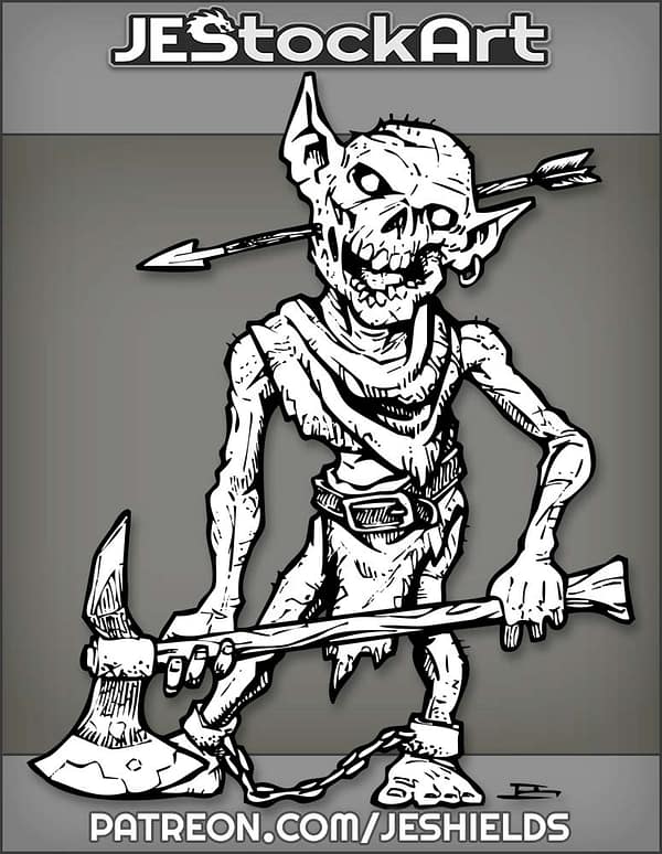 Rotting Goblin Zombie With Axe And Arrow Thru Head by Jeshields