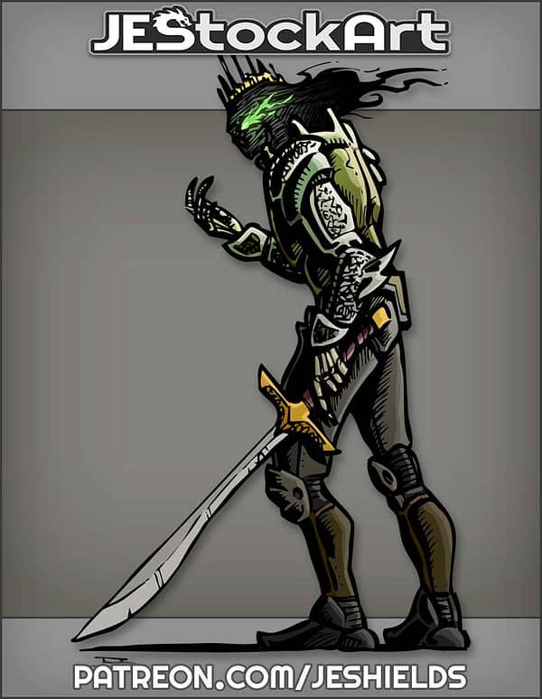 Skeletal Death Knight With Long Hair And Holding A Sword by Jeshields
