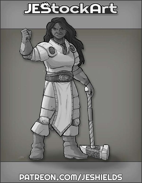Stout Female Cleric with Hammer by Jeshields