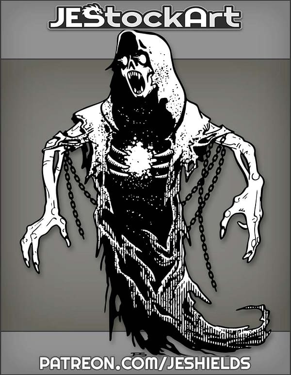 Wraith With Glowing Eyes Screaming In Tattered Robes And Chains by Jeshields