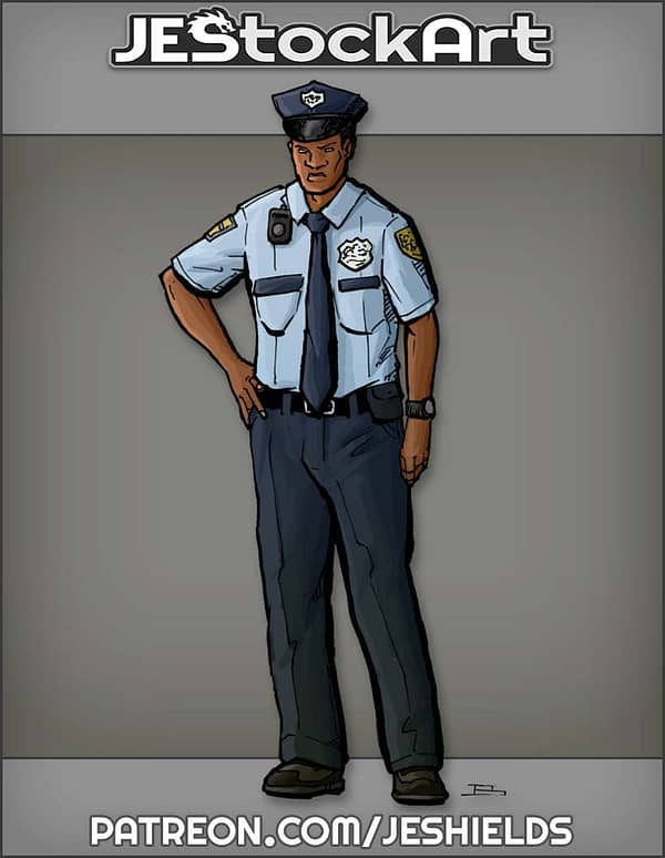 African American Police Officer With Hand On Hip by Jeshields