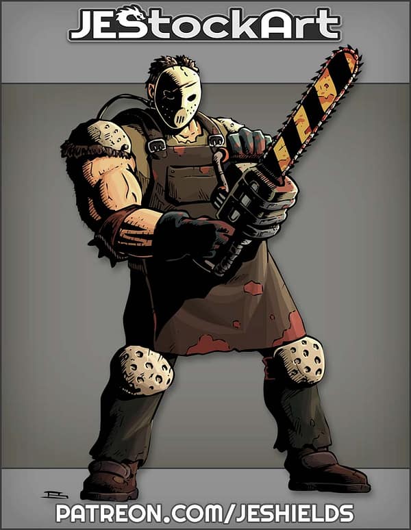 Masked Butcher In Apron With Chainsaw by Jeshields